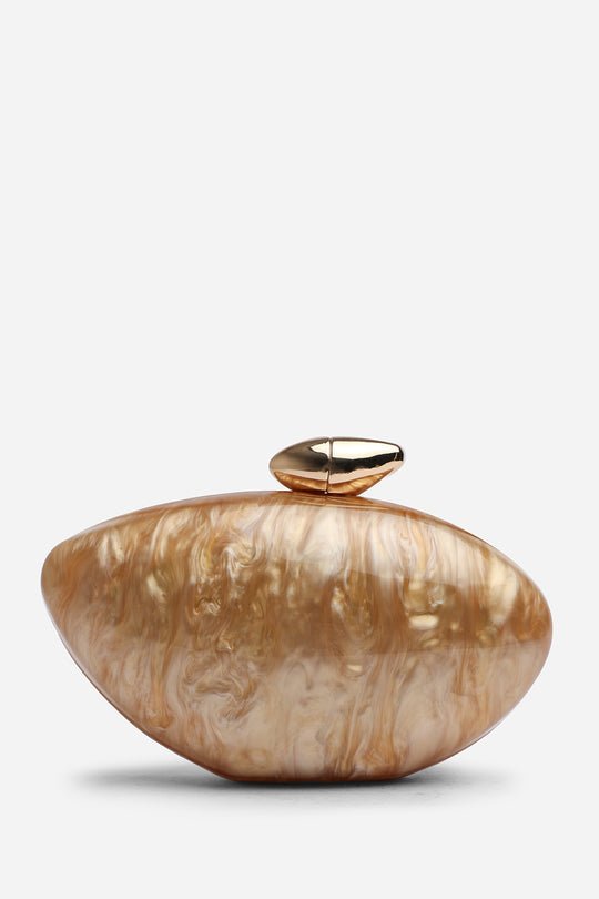 Benna Marble Acrylic Clutch In Gold