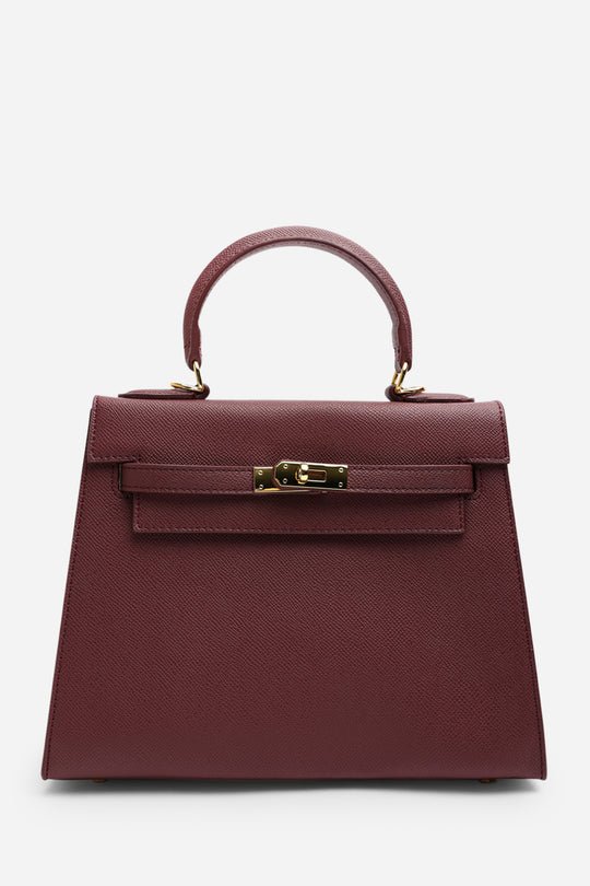 Lluvia Top Handle Satchel Mini Tote Bag with Turn-Lock Closure in Maroon
